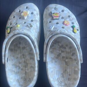 CROCS Beige  Confetti Clogs with Tropical Charms